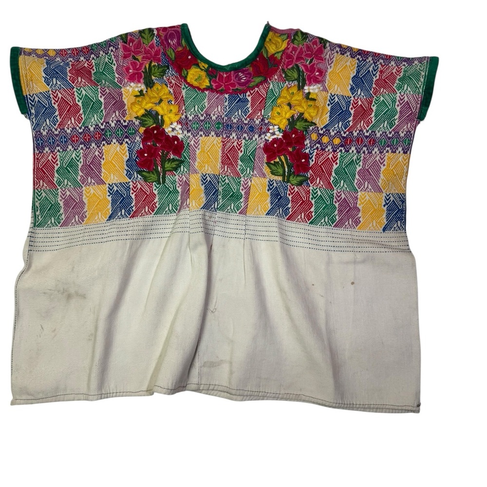 Vintage‎ Guatemalan Huipil Blouse Mayan Handwoven Embroidered Floral Top